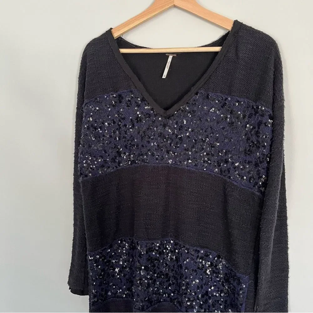 Free People Y2K Oversized Sequin Stripe Tunic Sweater, Size XS